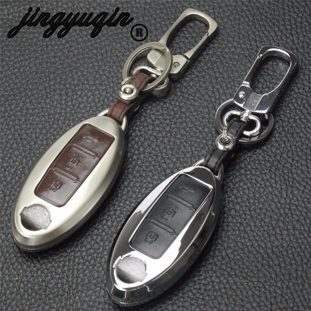 

jingyuqin Zinc Alloy+Leather Car Key Cover Case shell For Nissan Teana X-Trail Qashqai Note Livina Sylphy Tiida Sunny Murano