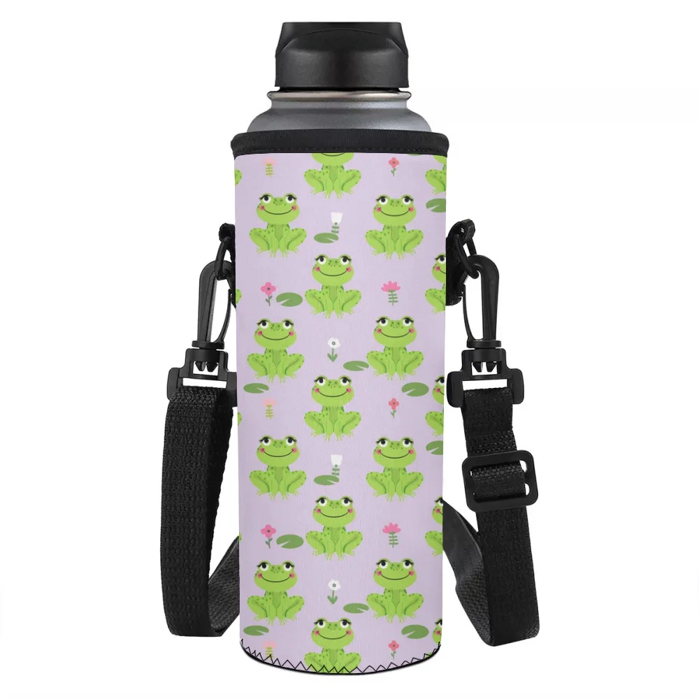 Funda aislante de neopreno para botella de agua de 1000ML, funda para botella de agua con estampado de rana de dibujos animados, funda aislante-0