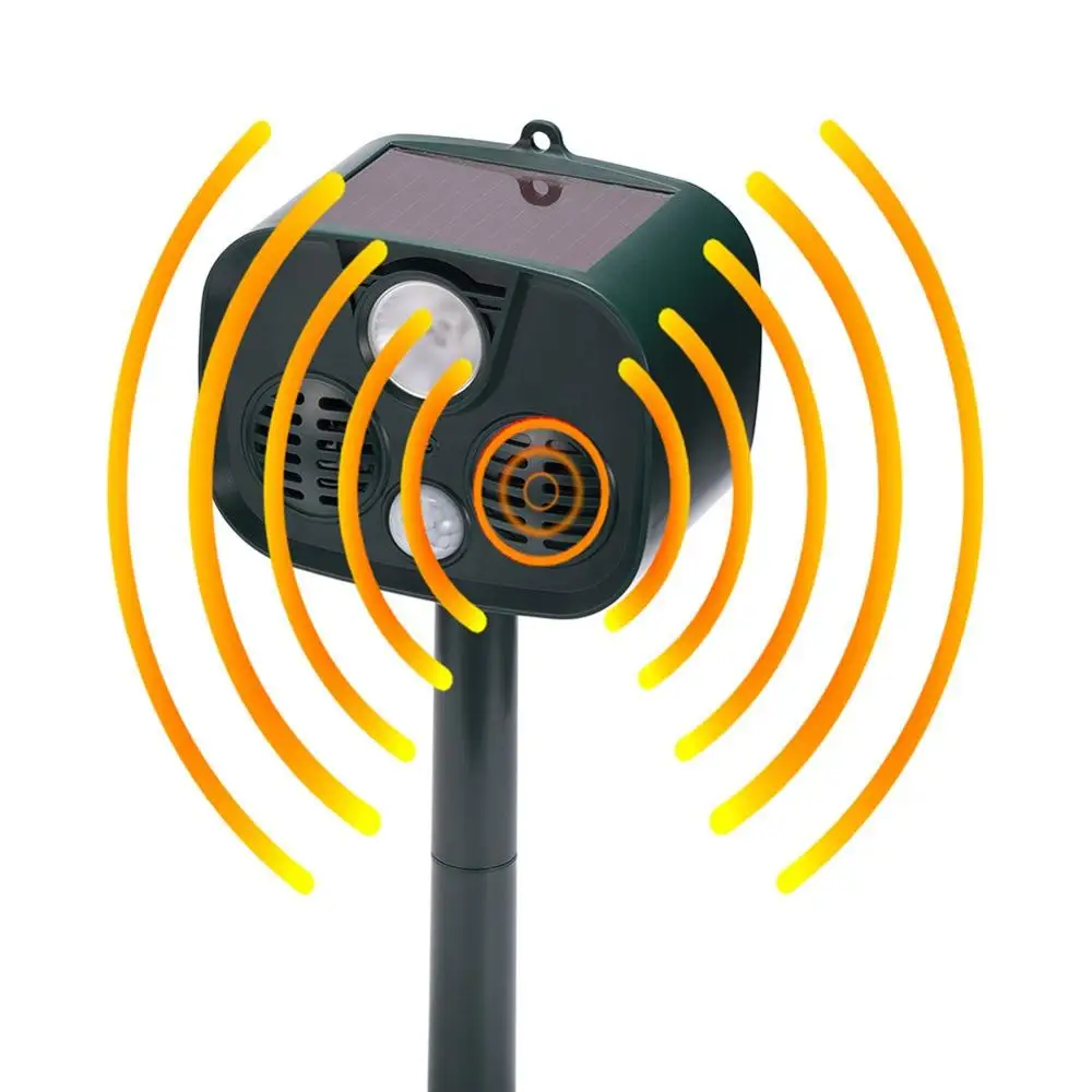 Solar Powered Animals Repeller Outdoor Camping Ultrasonic Alarm Device With Motion Sensor And LED Flashing Lights | Дом и сад