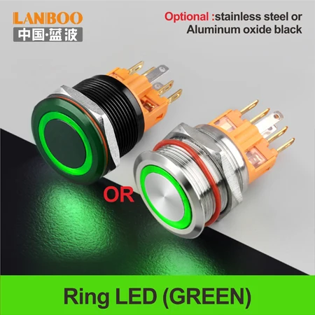 Green LED Ring LB22B зуммер автобус мощность Звонок кнопочный переключатель с кольцом led 12V24V220V - Цвет: Green LED Ring