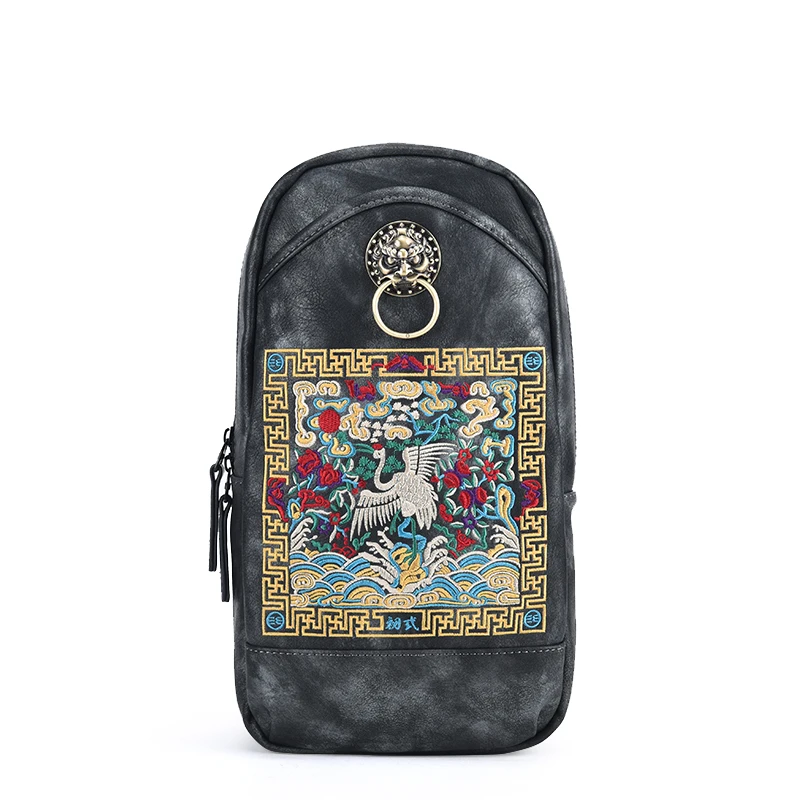 Китайский стиль модные винтажные нагрудные сумки вышивка дракона журавль
