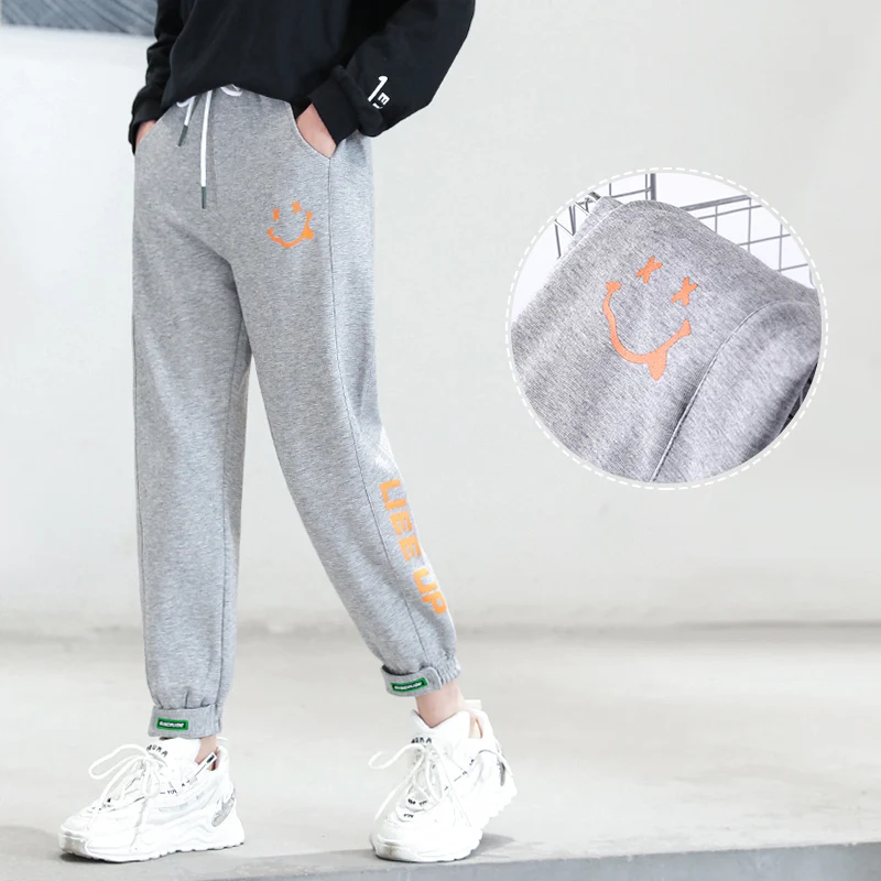 

2021 Spring Autumn New Pants for Girls Gray Black Purple Sweatpants Girls Casual Trousers All-match Drawstring Loose Pants 6-14Y
