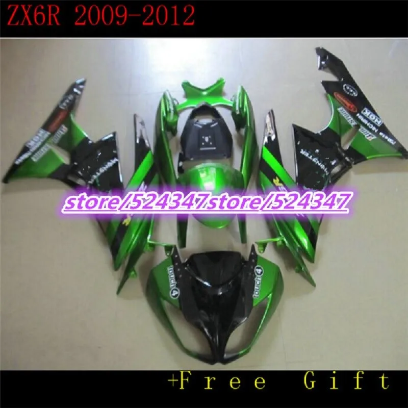 

Комплект обтекателей для KAWASAKI Ninja ZX6R 636 09 10 11 12 ZX 6R 2009 2010, зеленые и черные Обтекатели для кузова