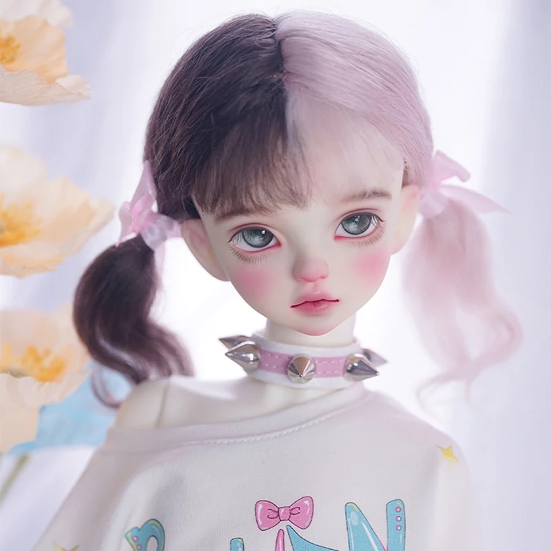 

Парик с двойным хвостом черного и розового цвета для шарнирных кукол 1/6 BJD SD MDD, игрушки, милая мультяшная аниме мохеровая челка, парик, аксесс...