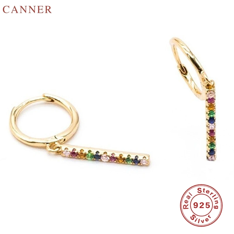 CANNER 925 стерлингового серебра маленькие серьги-кольца для женщин девушки круг серьги золото циркон с радужным блеском CZ Кристальные серьги C40