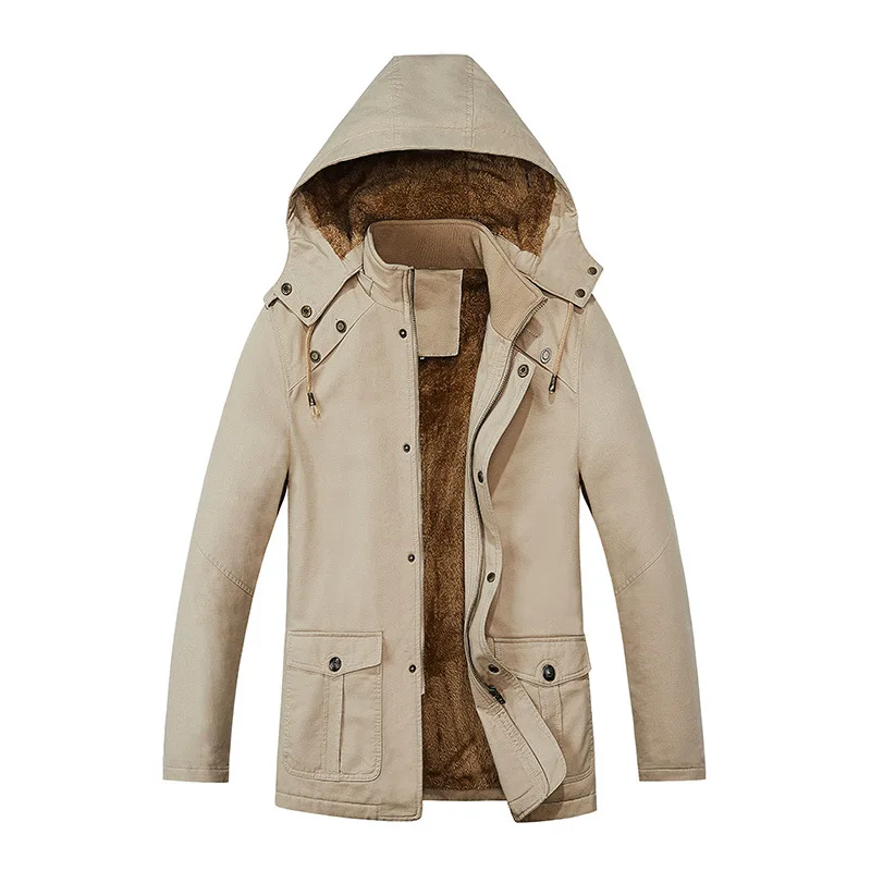 

Men's Washed Jacket Winter Plush Thick Windbreaker Cotton Coat