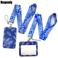 white feathers creative lanyard card holder student hanging neck phone lanyard badge subway access card holder accessories