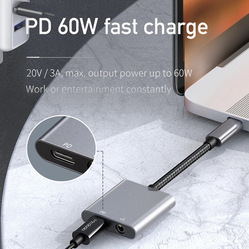 mcdodo 60w pd usb c to 3 5mmtype c headphone digital audio adapter dac hi res aux cable for ipad pro macbook samsung s10 huawei free global shipping