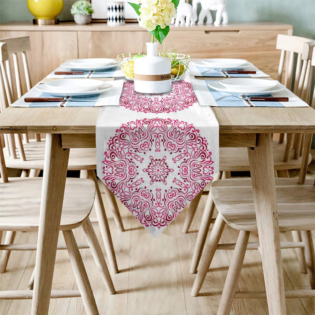 Обеденная скатерть с рисунком Красной мандалы Настольная дорожка современная