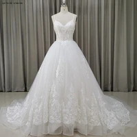 vestido de noiva shinning tulle luxury wedding dress with unique lace appliques chapel train bride dress
