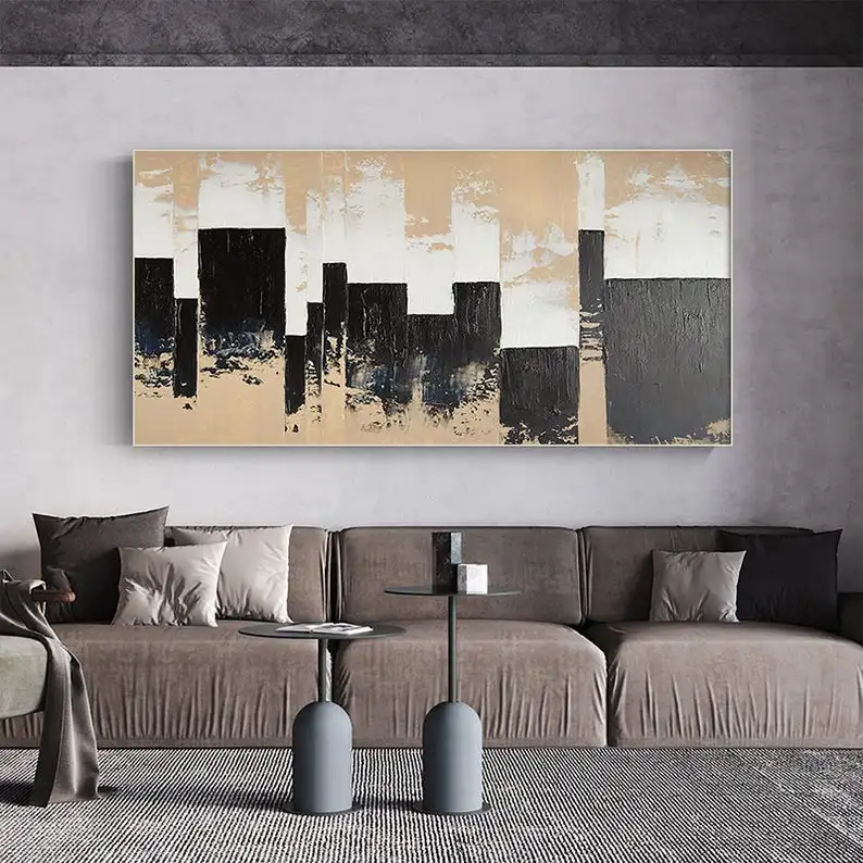 

Extra Large Canvas Wall Art Beige and Black Abstract big Oil Painting Original Acrylic Painting on Canvas Modern Art for Bedroom