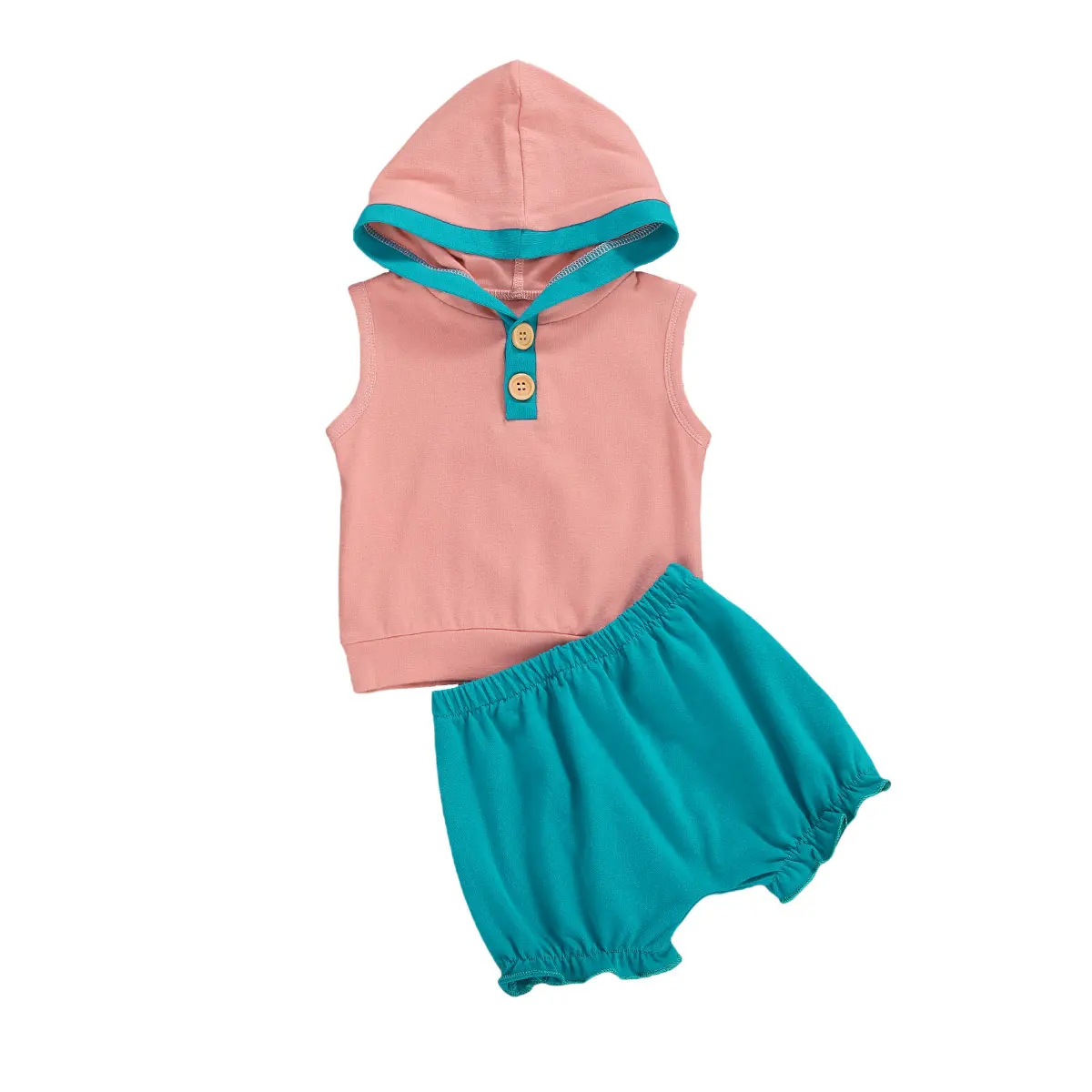 

Летний однотонный топ без рукавов с капюшоном и круглым воротником для маленьких мальчиков и девочек, комплект из топа и шорт, одежда для ма...