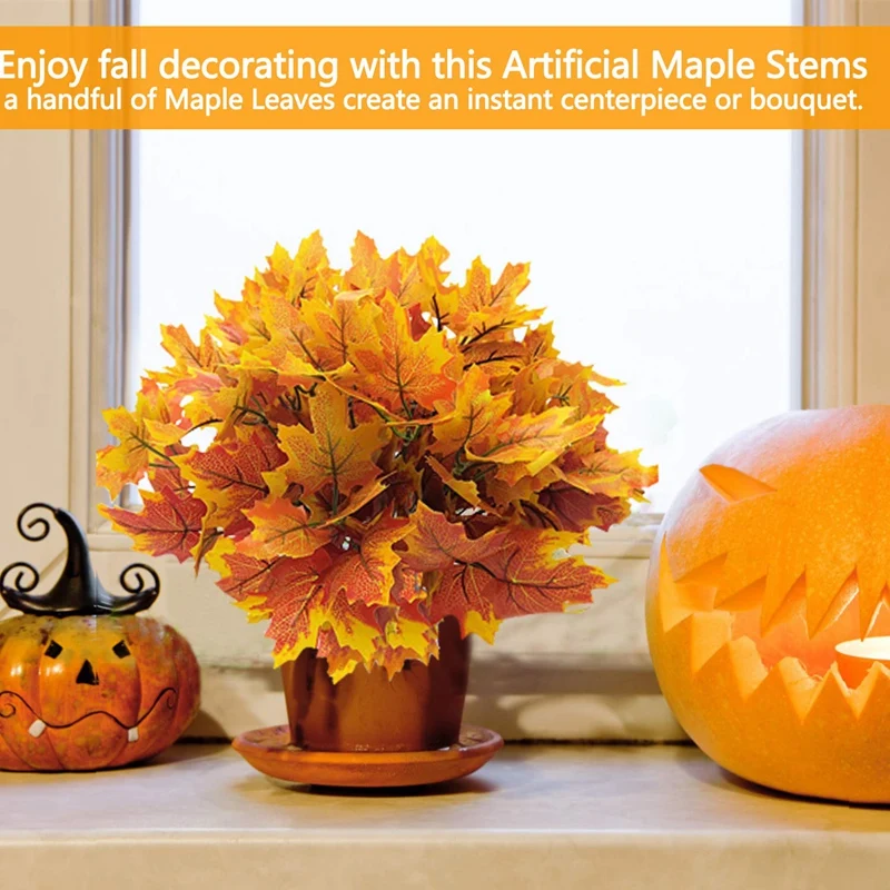

Artificial Maple Leaves Branches Autumn Leaves 5 Bundles Fall Decorations Outdoor UV Resistant Greenery Shrubs Plants Artificial