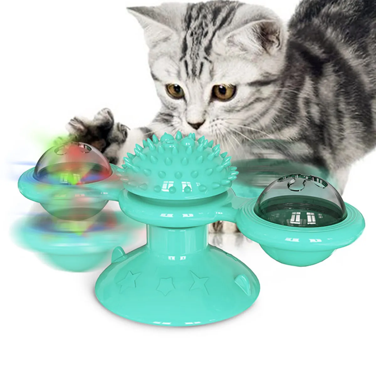 

Interactive Cat Toy Windmill Portable Scratch Hair Brush Grooming Shedding Massage Suction Cup Catnip Cats Puzzle Training Toy