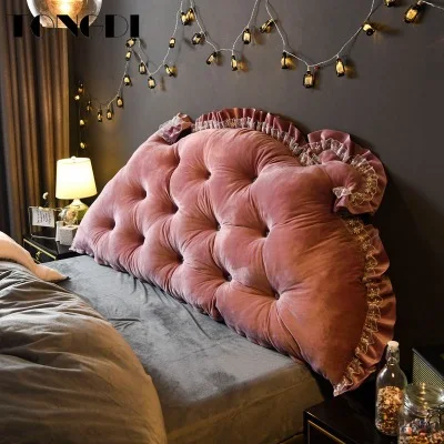 TONGDI Home Soft Lace Large Pillow Back Cushion Long Elastic Backrest Multifunction Luxury Decor For Girl Princess Bedside Bed