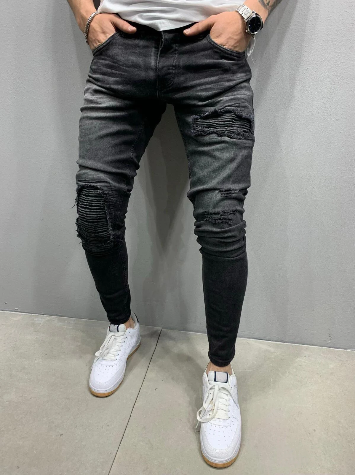 

Casual Party Jeans Men Skinny Jeans Men 2020 Stretch Ripped Pants Streetwear Mens Denim Elastic Waist Black Blue pants S-3XL