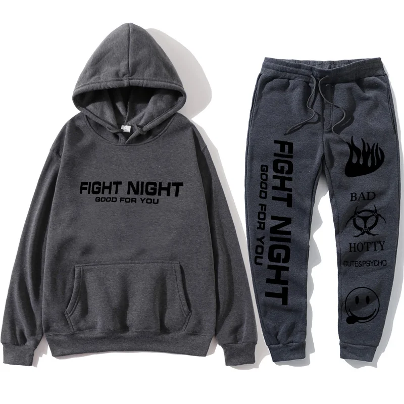 

Men's and women's white street hip-hop suit 2020 printed long sweatshirt + sweatpants autumn and winter fashion hoodie + pants