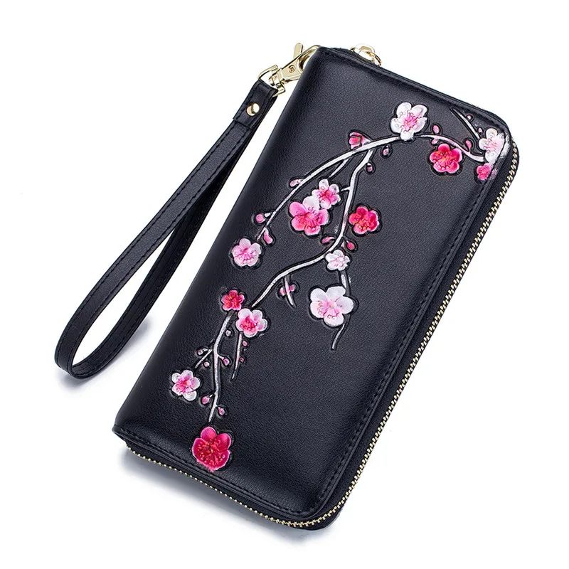 red Fengdong, женские кошельки и кошельки, смарт, Анти rfid, длинный, на запястье, кошелек, кожаный кошелек, для девушек, для телефона, кошелек, винтажный, цветок, держатель для карт - Цвет: red