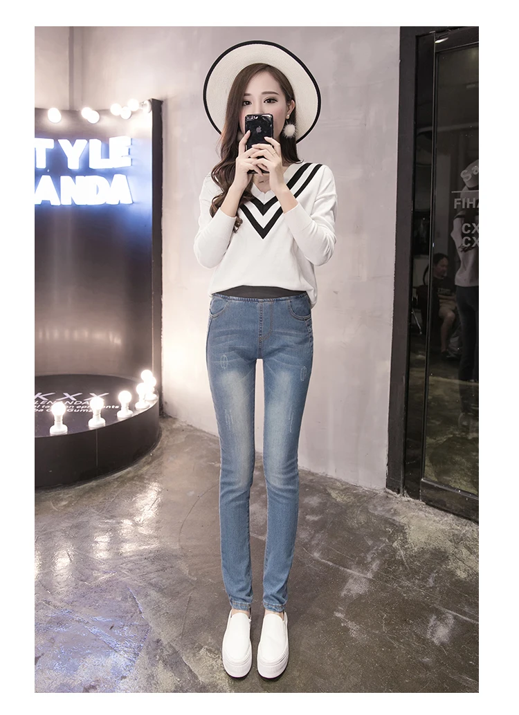 

Women's Jeans New Spring/autumn Elastic Denim Fashion Casual Slim Elastic Band Pants High Waist Cotton