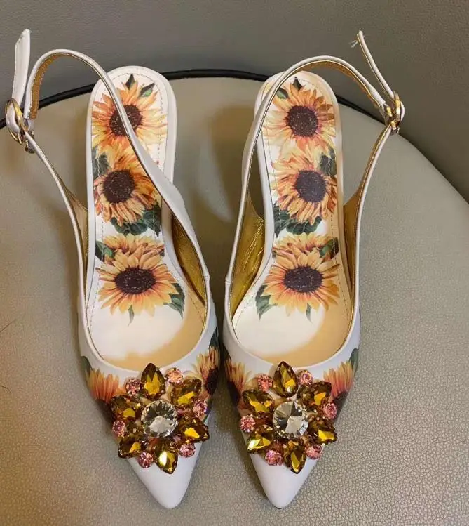 

Prowow Women Sandals Printing High Heels Sandalias Summer Luxury Femmes Sandales Crystal Women Shoes Leather Zapatillas Mujer