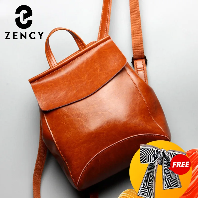 Zency 100% натуральная кожа женский рюкзак модный коричневый Повседневный ранец