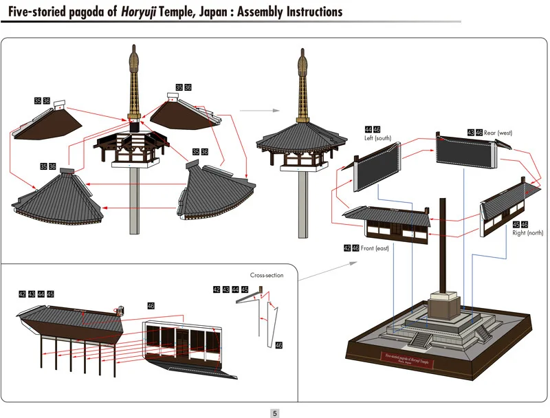 Японские Horon Temple Five-storied пагода 3D бумажная модель всемирно известная здания