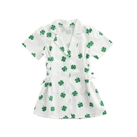 saint patricks day baby girls summer shirt dress clover print lapel short sleeve bandage button down dresses for kids 1 6 years