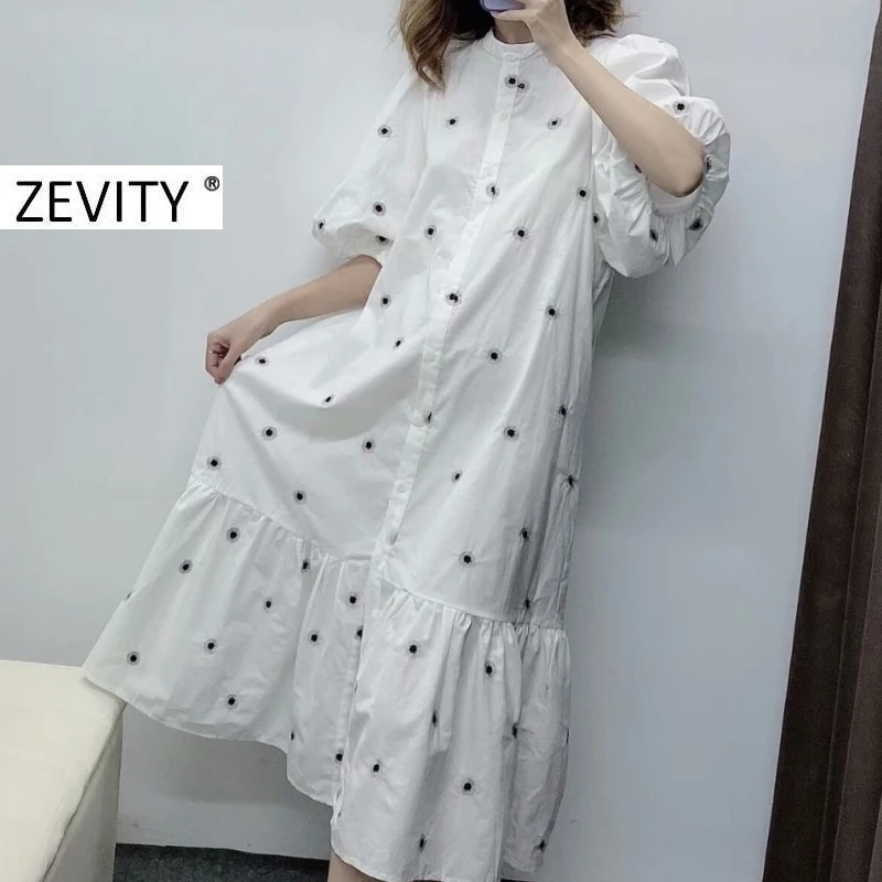 Новинка от Zevity женское винтажное платье рубашка с круглым вырезом и цветочной