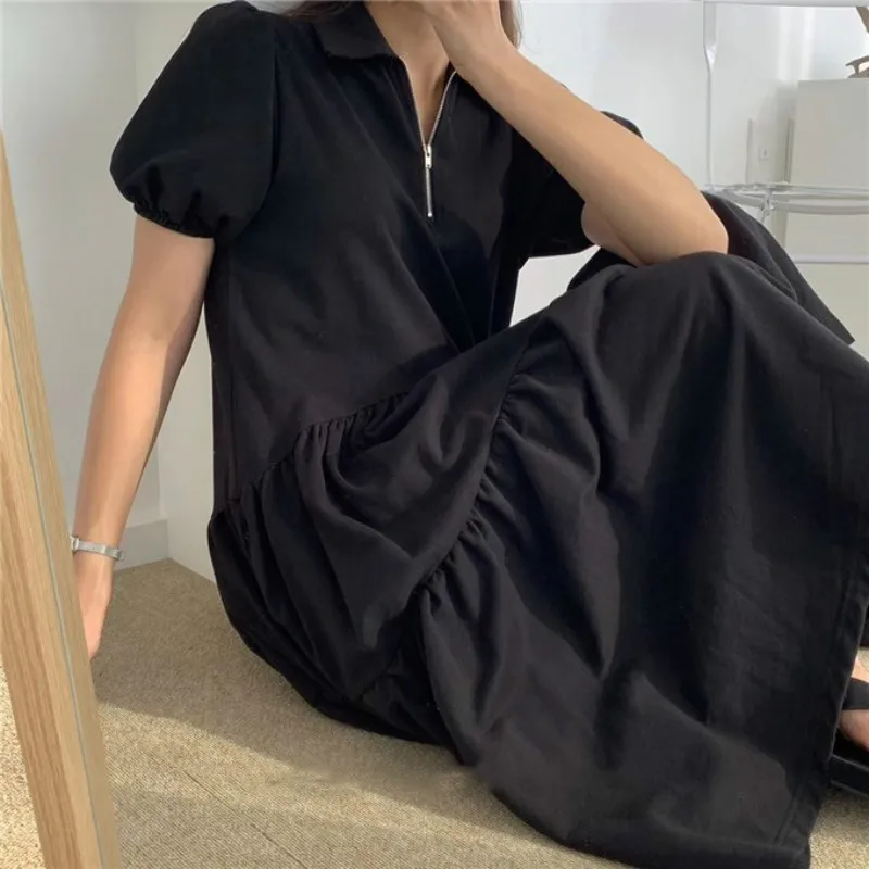 

Женское свободное платье-футболка, Повседневный Сарафан миди с каскадными оборками на молнии спереди, для лета