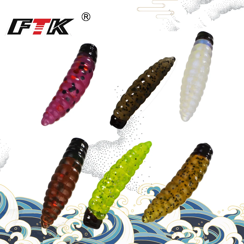

FTK 20pcs/pack 25mm 0.6g Fishing Lures Jig Trout Worm Soft Baits Artificial Sea Worms Earthworm Fishing Soft Lures Wobblers
