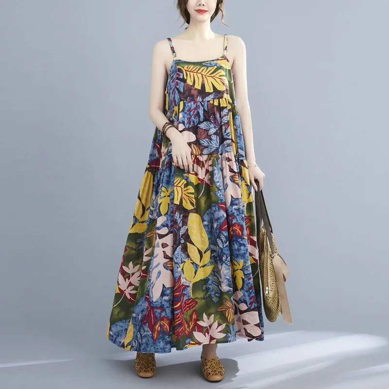 

Женское богемное платье на бретельках Johnature, свободные простые удобные Платья с цветочным принтом, 3 цвета, для лета, 2022