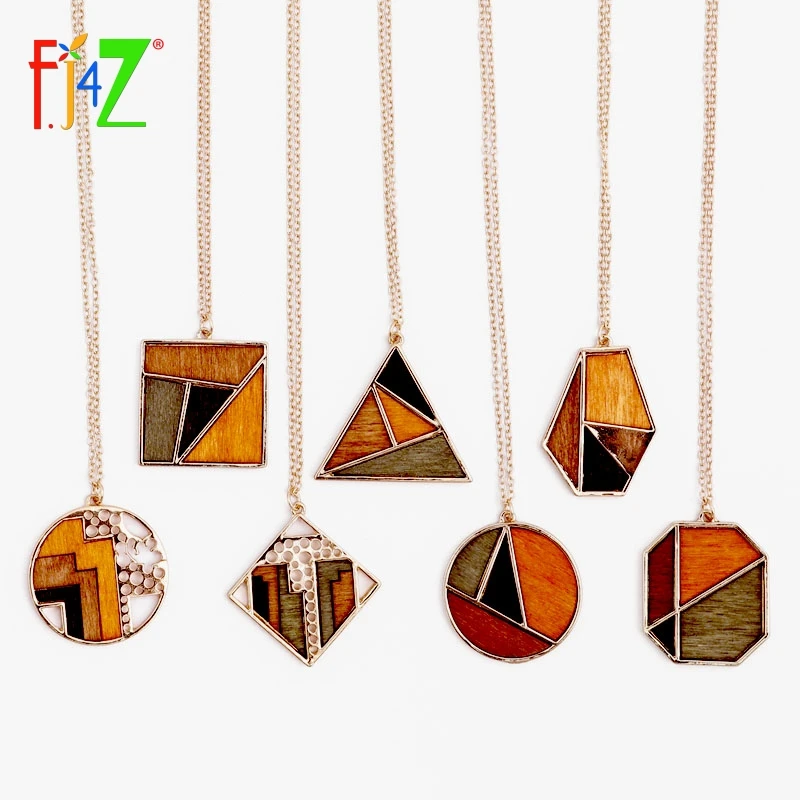 F.J4Z горячие деревянные ожерелья Модные женские Геометрические кулоны смешанных