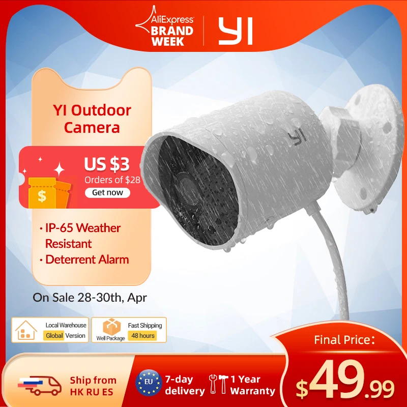 aliexpress - YI outdoor security camera 1080p cloud storage wifi 2.4G IP cam weatherproof infrared night vision motion detection home Cameras
