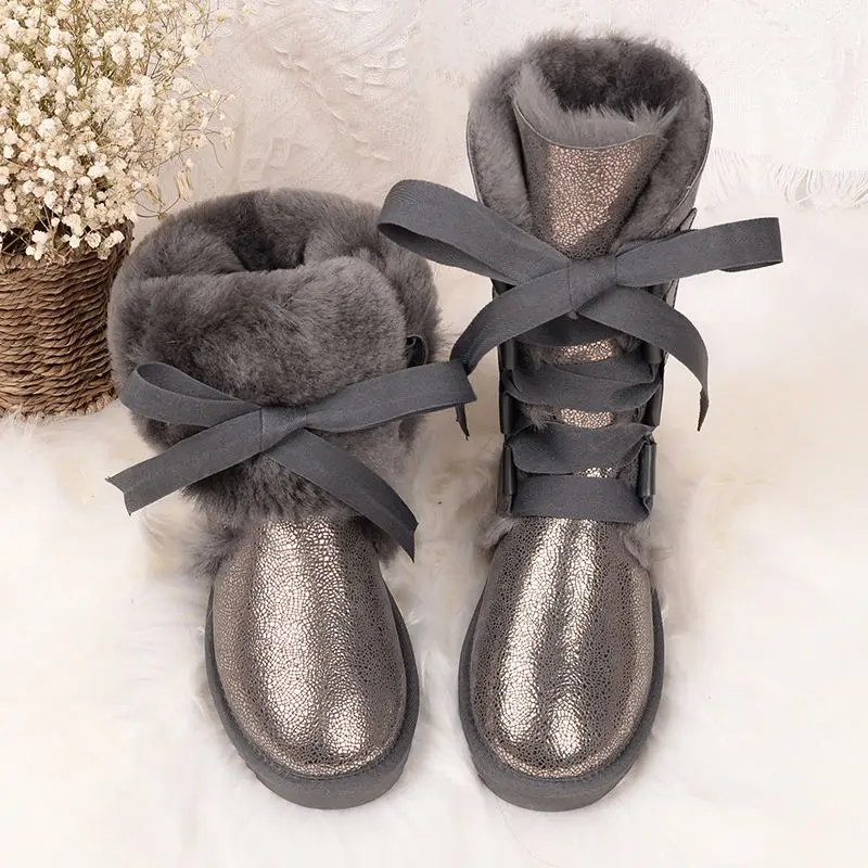 

New Arrival 2020 High Snow Boots Genuine Sheepskin Real Fur 100% Wool Women Winter Snow Boots New Brand Boots Free Shipping