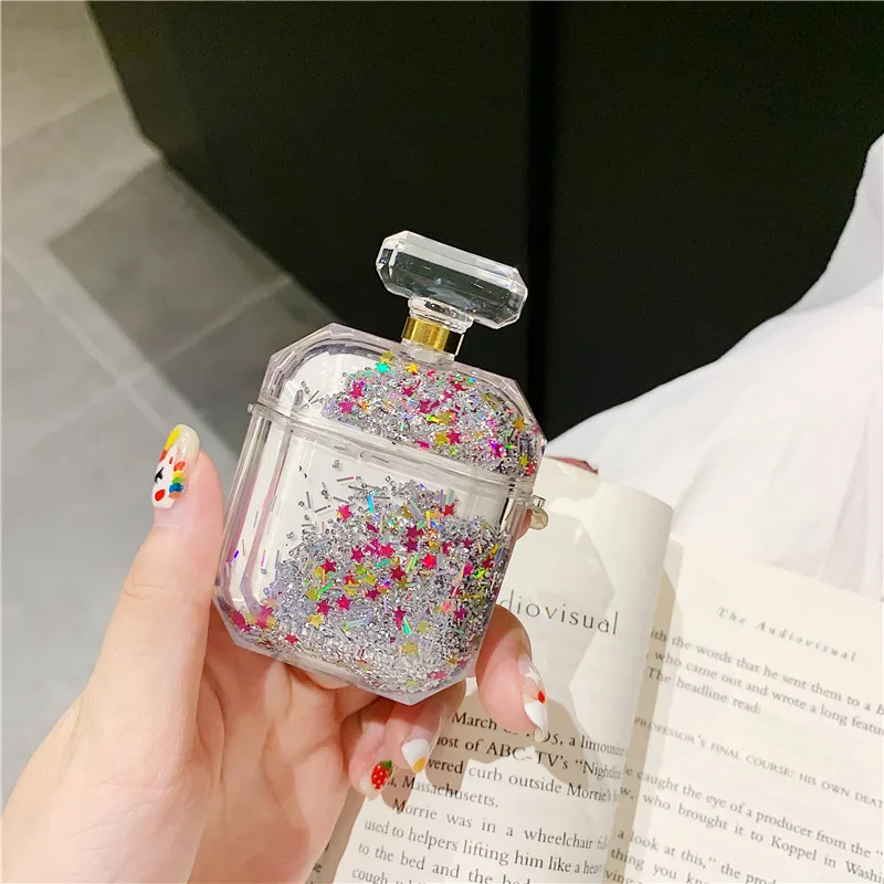 Роскошный чехол для Airpods Liquid парфюмерная бутылка Защитная сумка для наушников чехол для Apple AirPods 2 противоударное ожерелье Прямая поставка