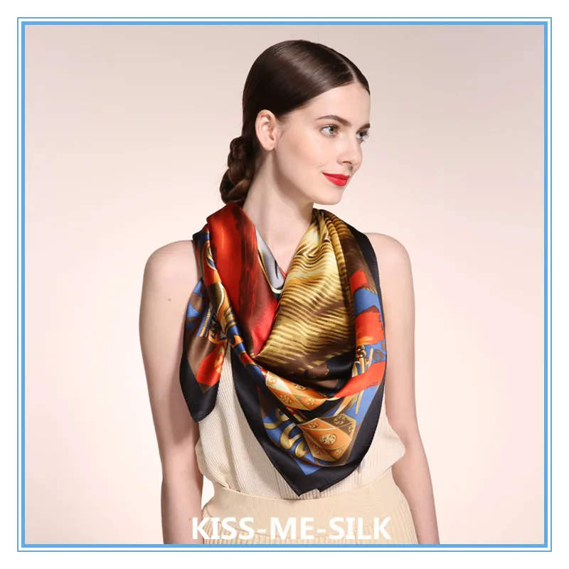 

KMS Chinese style Beijing opera facial makeup silk crepe satin large square scarf shawl double-sided printing 108*108CM/90G