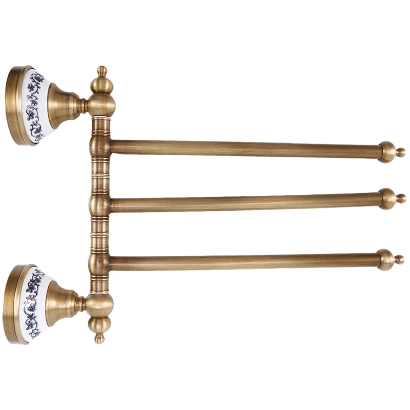 

Antique Brass Bathroom Accessories,Bathroom Rotation Towel Bars Towel Holder Wall Mounted 3 Tier Adjustable Towel Bar