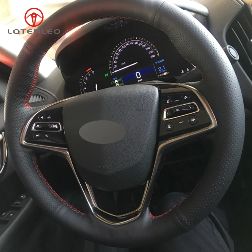 

LQTENLEO Black Artificial Leather DIY Car Steering Wheel Cover For Cadillac ATS ATS-L 2013-2019 CTS 2014-2017 ELR 2014-2018