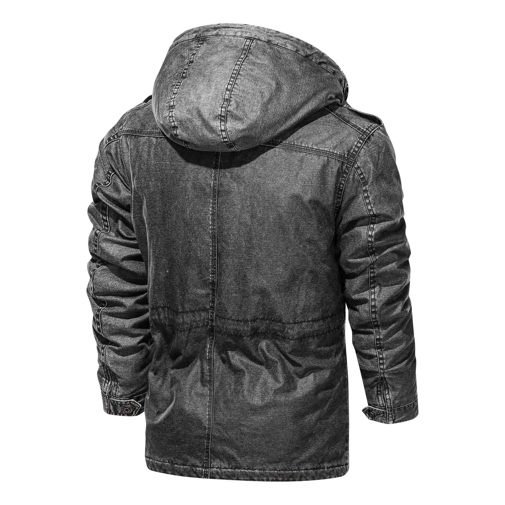 2021 Ouma men's casual multi-pocket big fur collar personality tooling retro mid-length cotton jacket men's trend