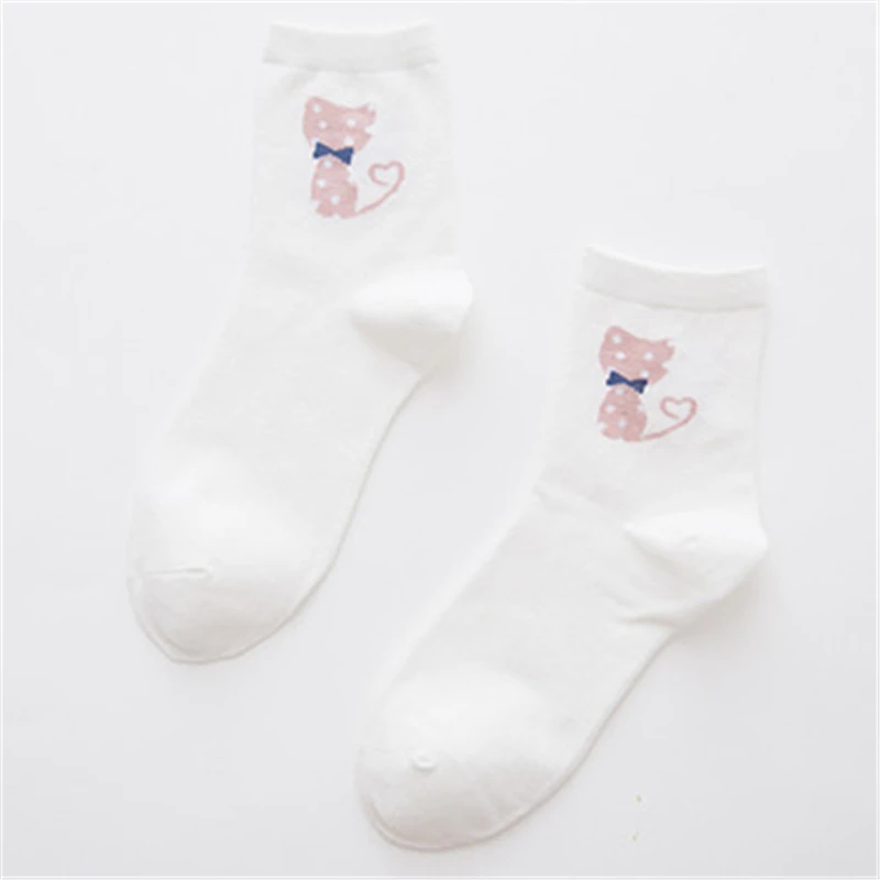 White 2 Забавные женские зимние теплые мягкие хлопковые носки с котом «I love Kitty», с надписями, в полоску, с рисунком, труба для кошки, носки mujer sox - Цвет: White 2