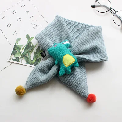 sky blue Корейский стиль, детский зимний шарф с рисунком крокодила, хлопковый шарф для малышей, для мальчиков и девочек, с воротником, детский теплый открытый набор для грифа, шарфы - Цвет: sky blue