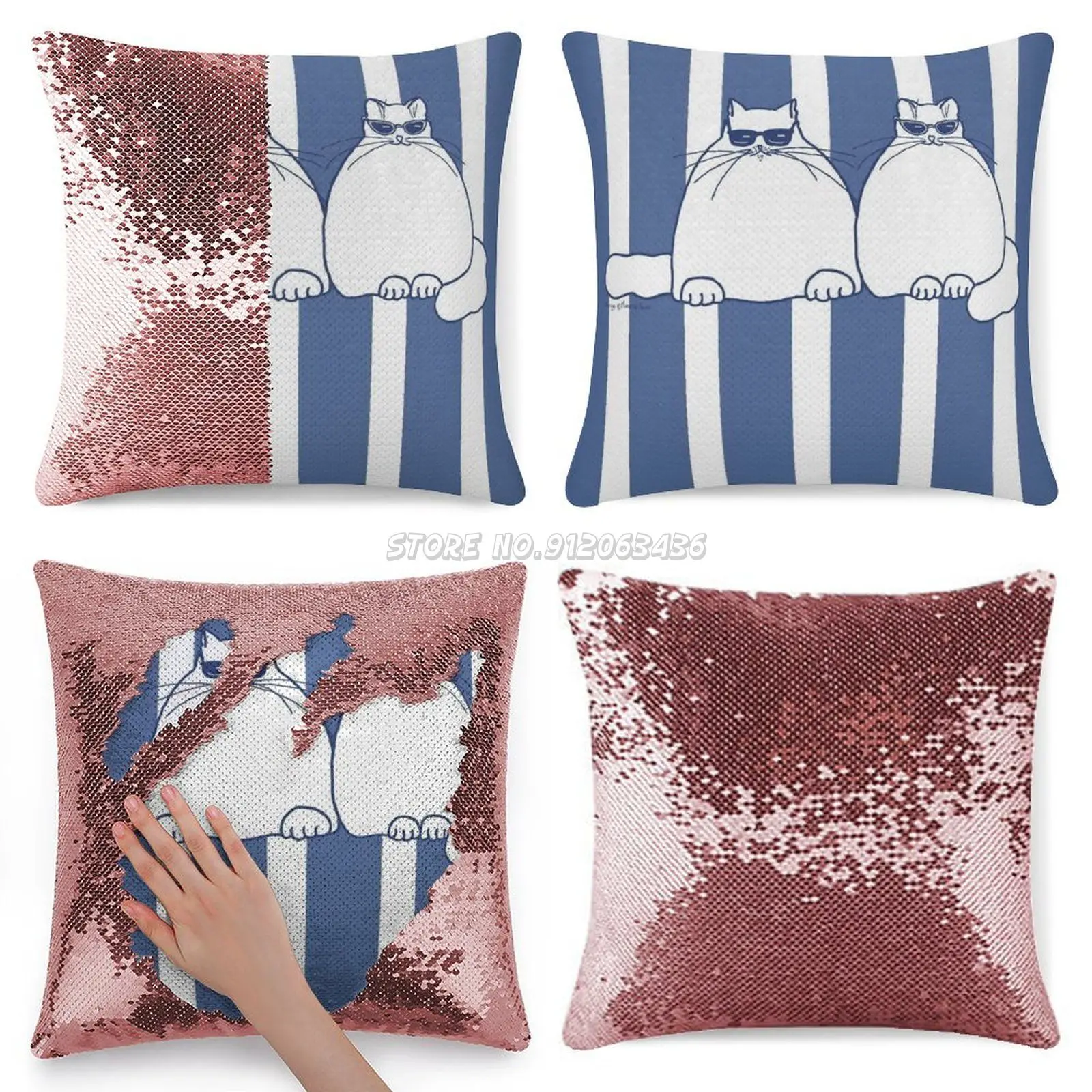 

Cool Cats Cosying Up Sequin Pillowcase Throw Pillow Cover for Sofa 40X40cm Mermaid Cool Cats Fat Cats Blue And White Cat Stripe