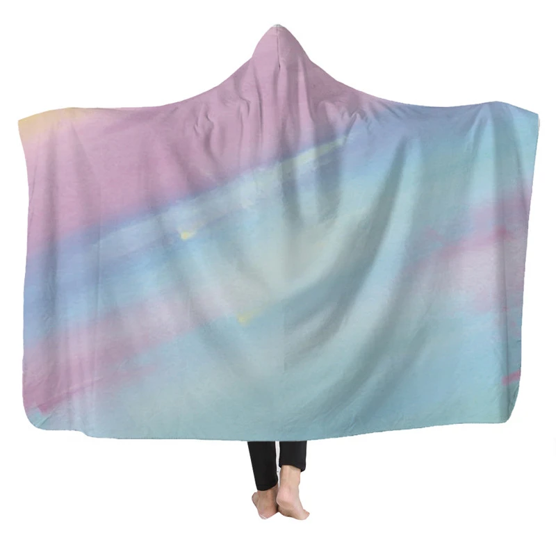 Одеяло с капюшоном и принтом радуги домашний теплый флисовый плед одеяло для