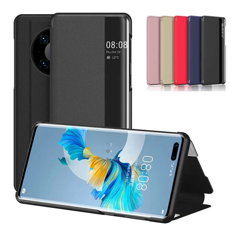 

Suitable for Huawei mate40 mobile phone case support nova7 window smart flip leather case dormant P30 side window leather case