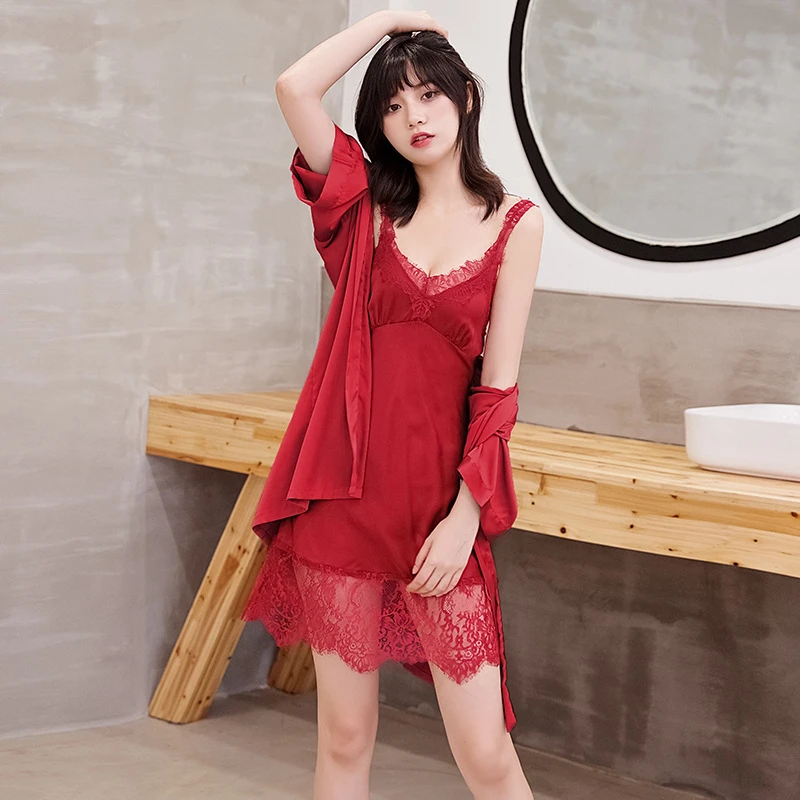 Гламурная ночная рубашка с подтяжками из двух частей сексуальная длинным