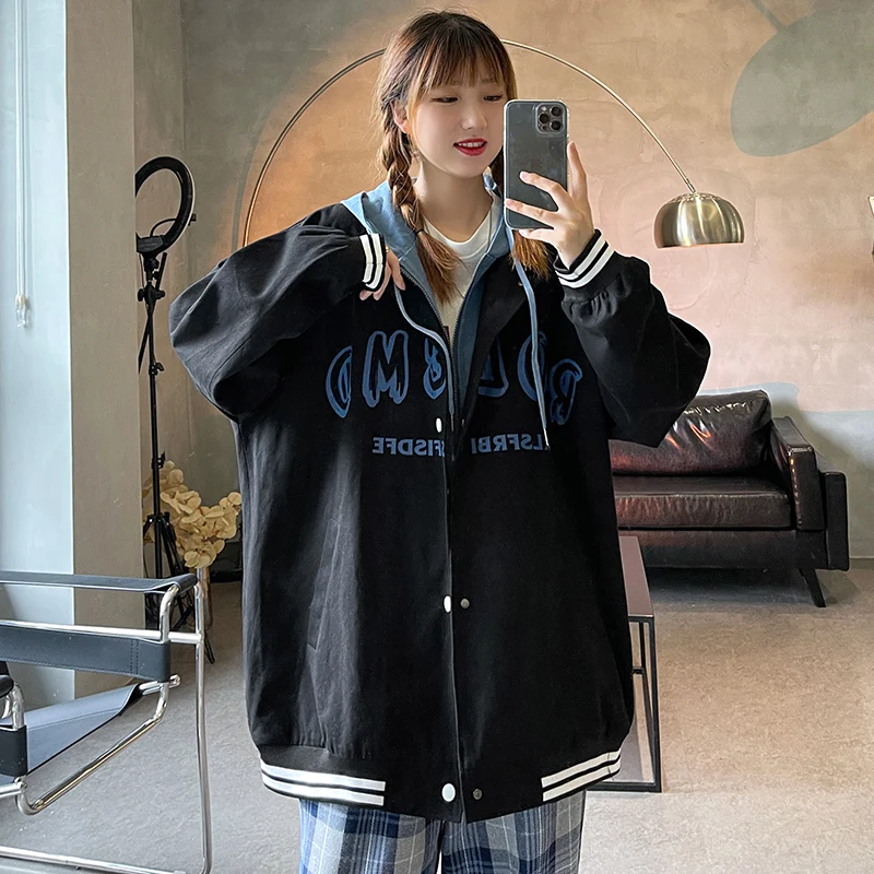 

Jacket Women Spring Autumn Bomber Jacket Casual Loose Baseball Jacket Vintage Street Print Plus Size Women's Coat 2021 Korean