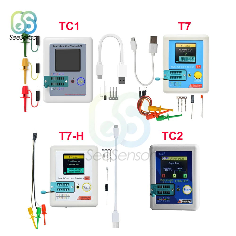 LCR-TC2 TC-T7-H TCR-T7 цветной дисплей Многофункциональный TFT тестер транзисторов с подсветкой диодов триодов конденсатор резистор LCR-TC1
