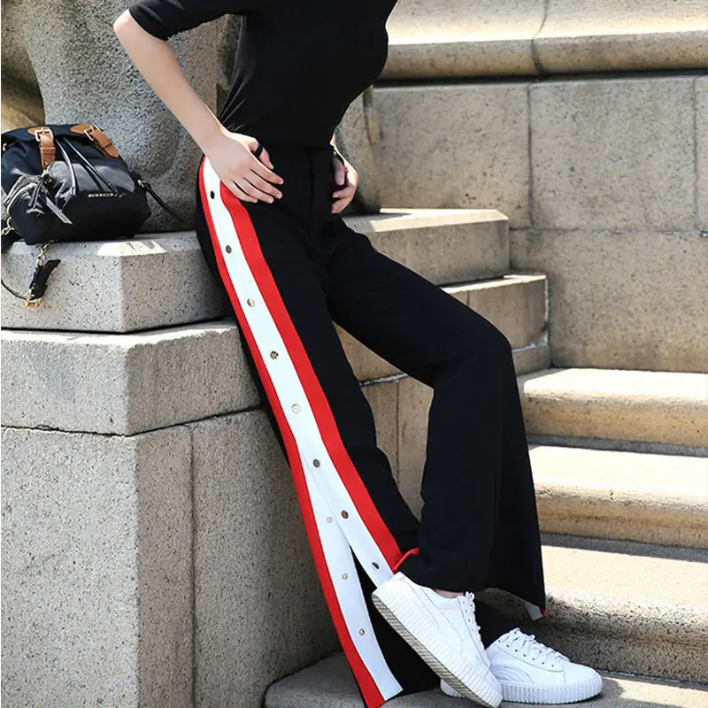 Split Leisure Sports Chiffon Wide-leg Pants Women's 2021 New Summer Korean Version of Loose Straight Pants Tide