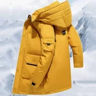 Удлиненный мужской пуховик, модная зимняя теплая Толстая парка на 2022 белом утином пуху, Мужская зимняя пуховая куртка с капюшоном, новинка 90%