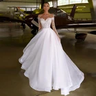 Шифоновое свадебное платье в пол, простое платье невесты с V-образным вырезом и длинным рукавом, кружевное размера плюс на пуговицах с открытой спиной
